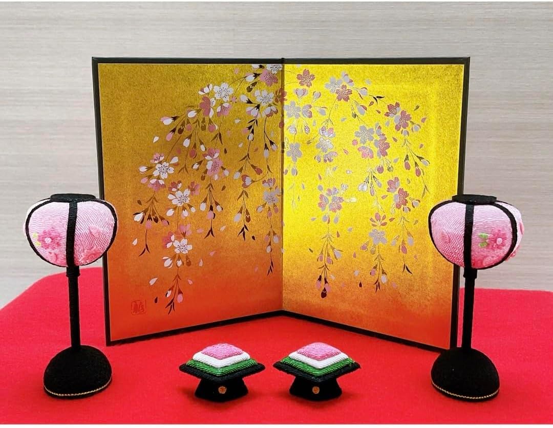 お雛様小道具桜金屏風＆ぼんぼり一対＆菱餅一対ひな祭り 雛飾り 三月