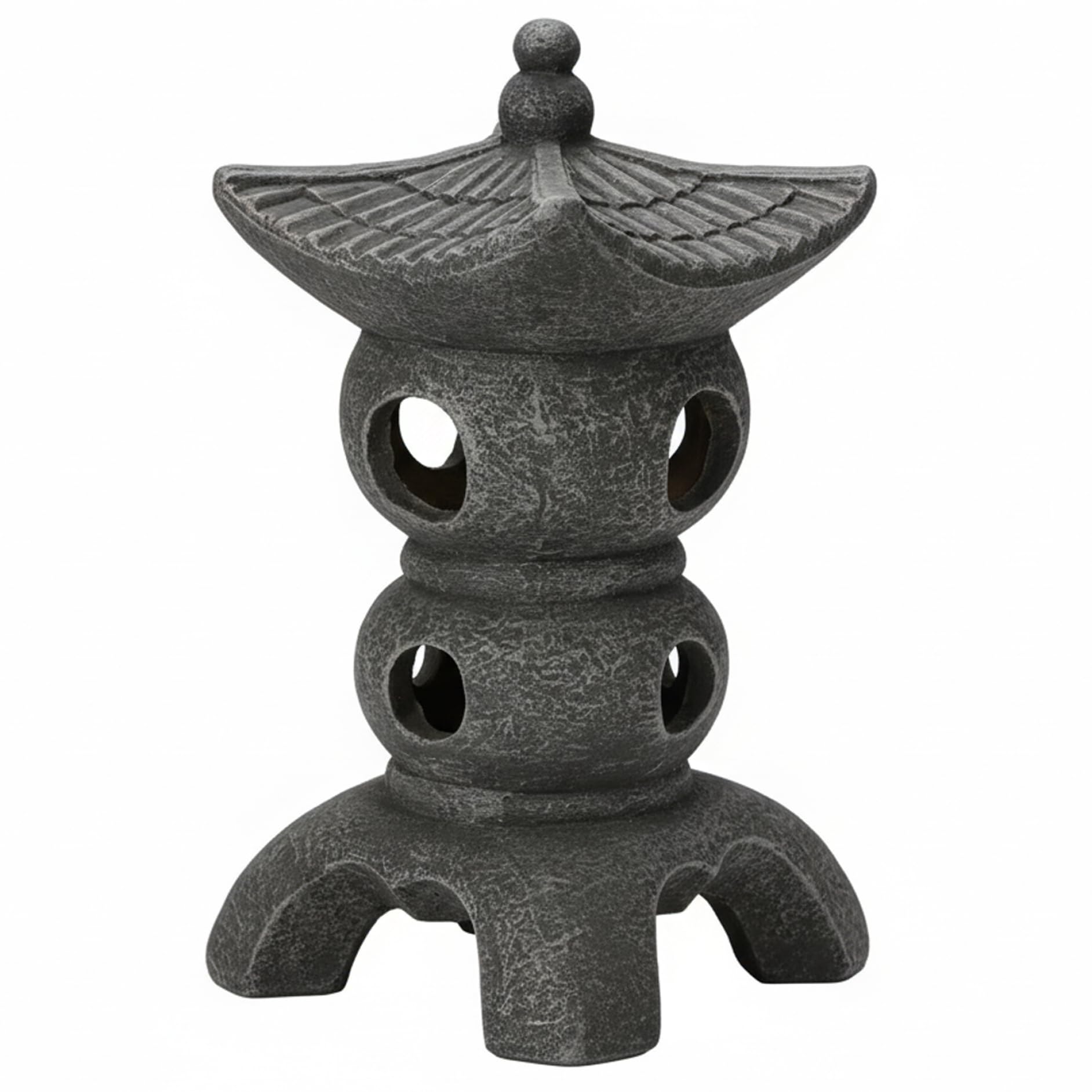 Statue de jardin pagode en résine grise zen pour décoration extérieure de patio