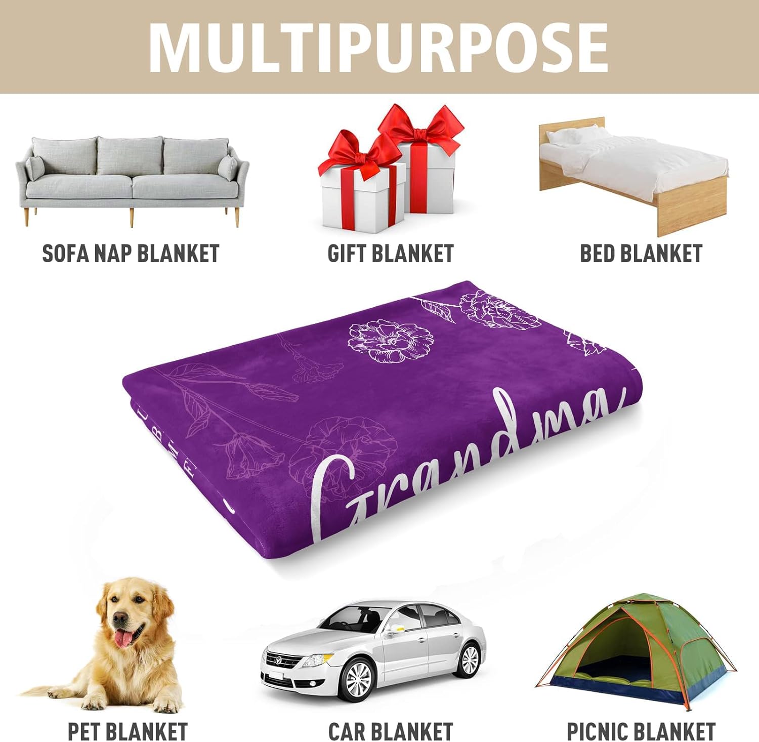 Grandma Gifts, Birthday Valentines Day Gifts for Grandma from Grandkids, to My Grandmother Soft Throw Blanket 60" x 80", Purple - Image 7