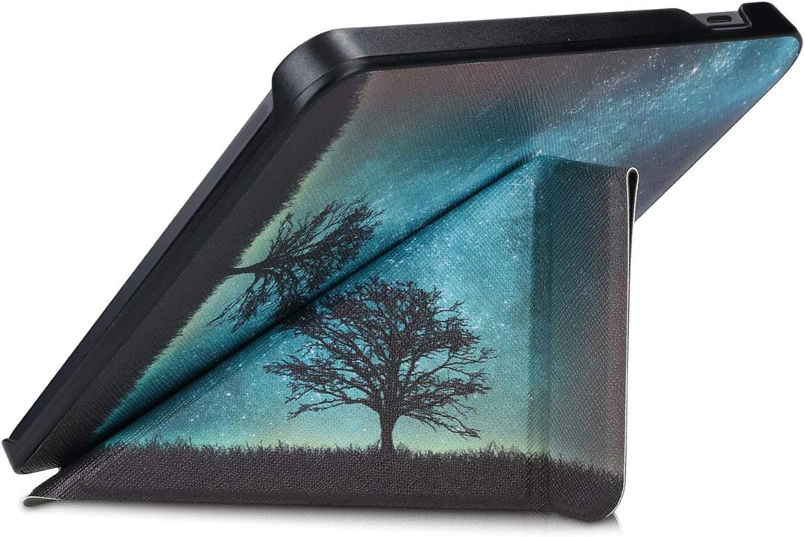 kwmobile Origami Case Compatible with Kobo Libra H2O - Case Slim Premium PU Leather Cover with Stand - Cosmic Nature Blue/Grey/Black