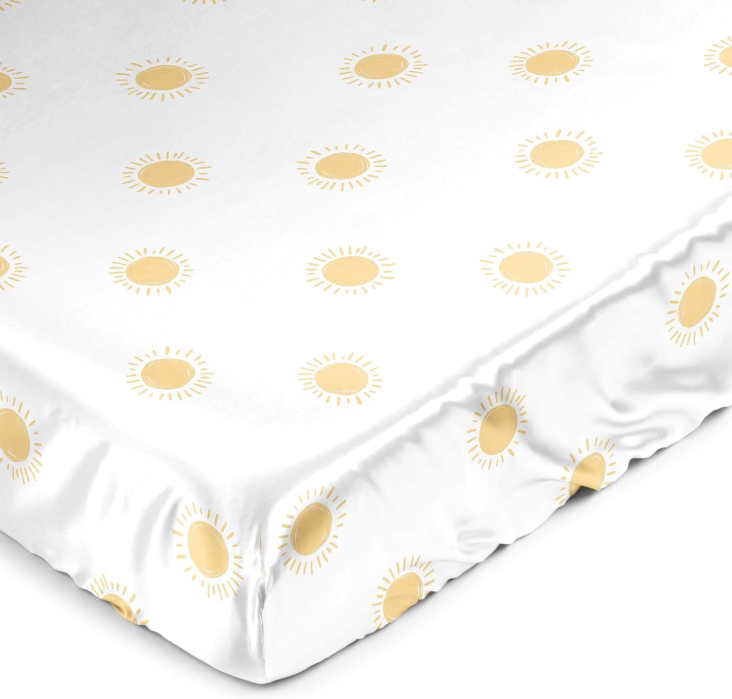 Sweet Jojo Designs White and Yellow Boho Sun Boy Girl Unisex/Gender Neutral Baby Satin Fitted Crib Sheet Infant Newborn Nursery Toddler Bed Room Standard Mattress Mustard Bohemian Celestial Outdoors