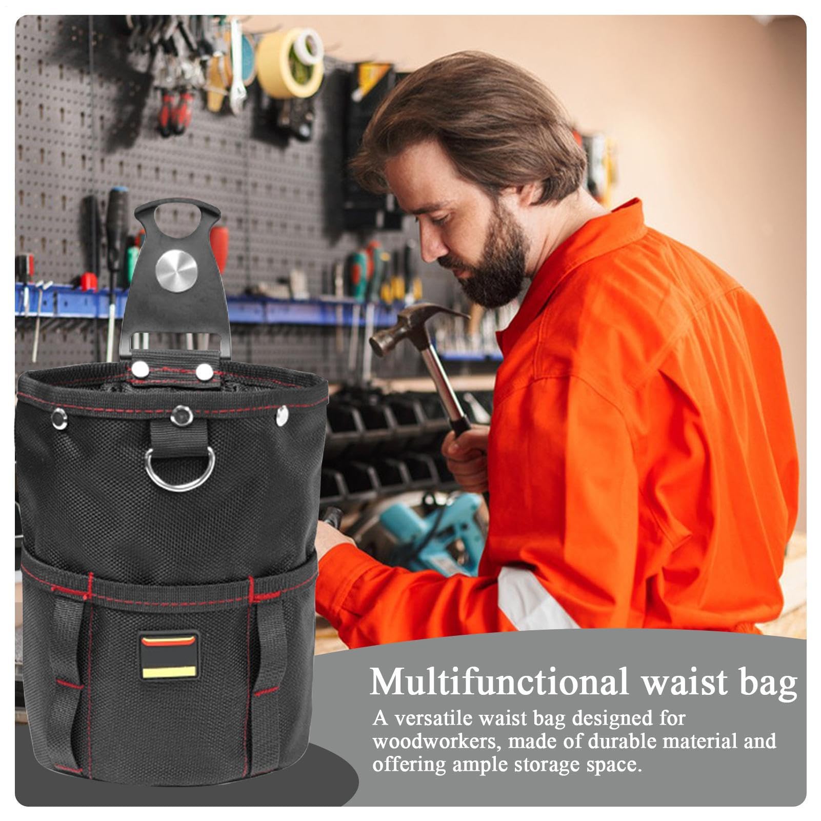 Sac banane à outils - Solution de rangement généreuse, poches à outils avec plusieurs poches, petit sac à outils en tissu Oxford avec clip de ceinture | Petit sac de rangement pour à mesurer