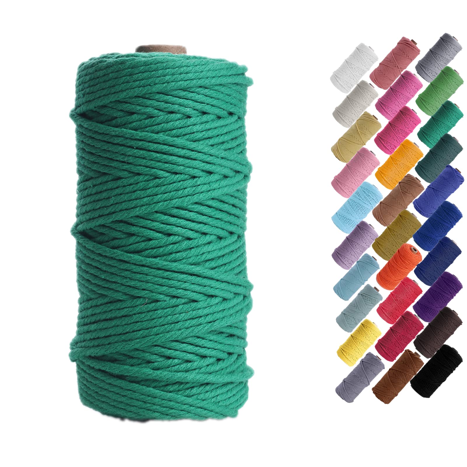 Binwat Green Macrame Cord Thick Natual Cotton Cord Yarn Macrame Rope Cord Cotton Rope For Wall Hangings, Plant Hangers, Diy Crafts, Home Decorations, Gift Wrapping 3Mm X 100M (Green)