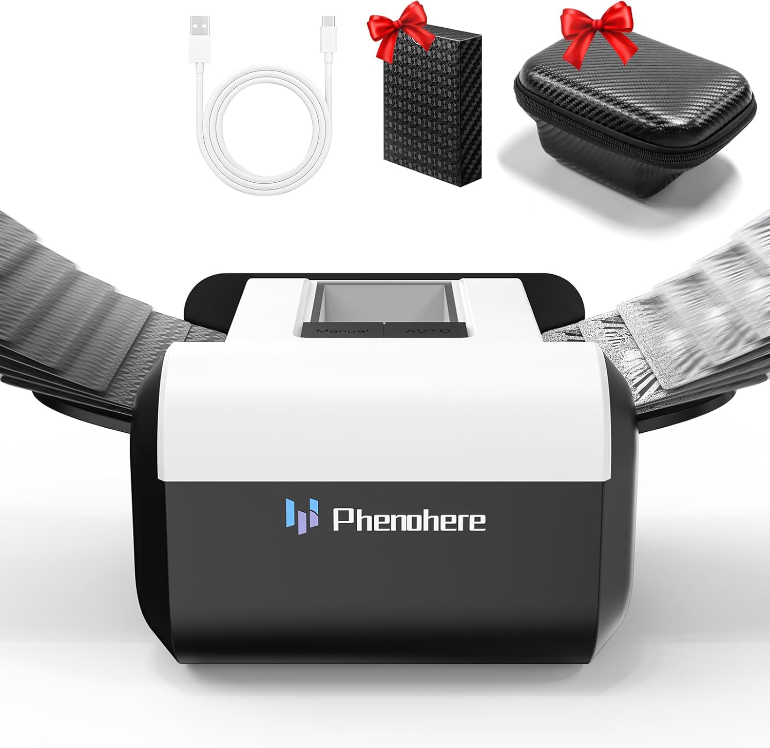 Rechargeable Automatic Card Shuffler — Dual Modes (Auto & Semi-Auto), 1–2 Deck Capacity with Leather Case & Waterproof Cards, Low-Noise Shuffle Machine for Poker, UNO, Blackjack, Skip-Bo, Phase 10