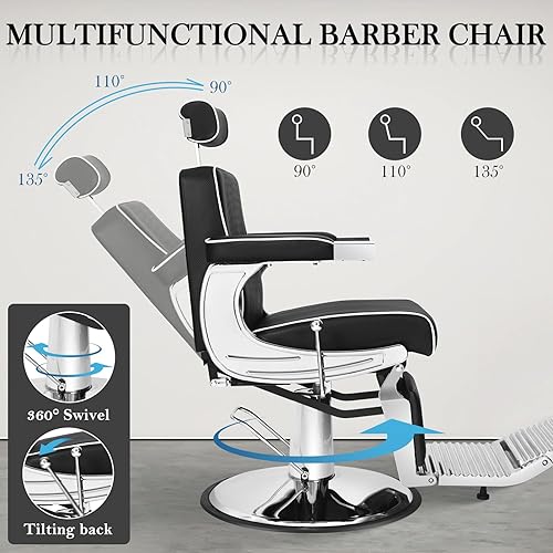 Miniatura 9 de Silla de peluquería vintage, silla de peluquería reclinable con reposacabezas extraíble, champú giratorio 360 grados para salón de belleza, spa