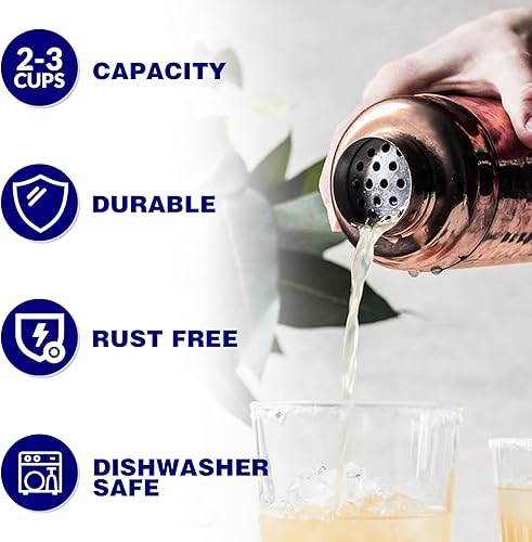 Miniatura 5 de Juego de coctelera grande de 24 onzas, mezcladora de martini de acero inoxidable 188 con colador integrado, jigger medidor y cuchara mezcladora,