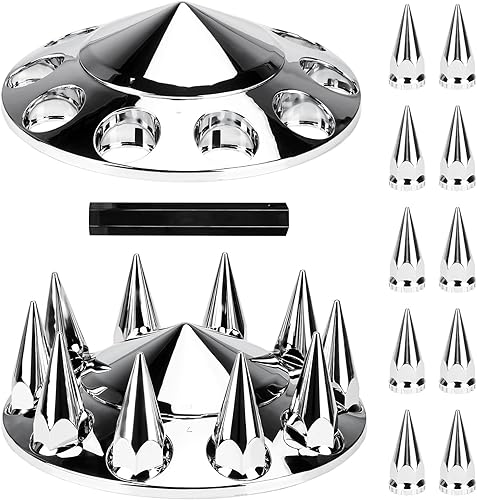 Youxmoto Tapacubos para rueda de eje delantero de 1.299 in con punta atornillada para semircamión, plástico ABS cromado con pinchos, ajuste
