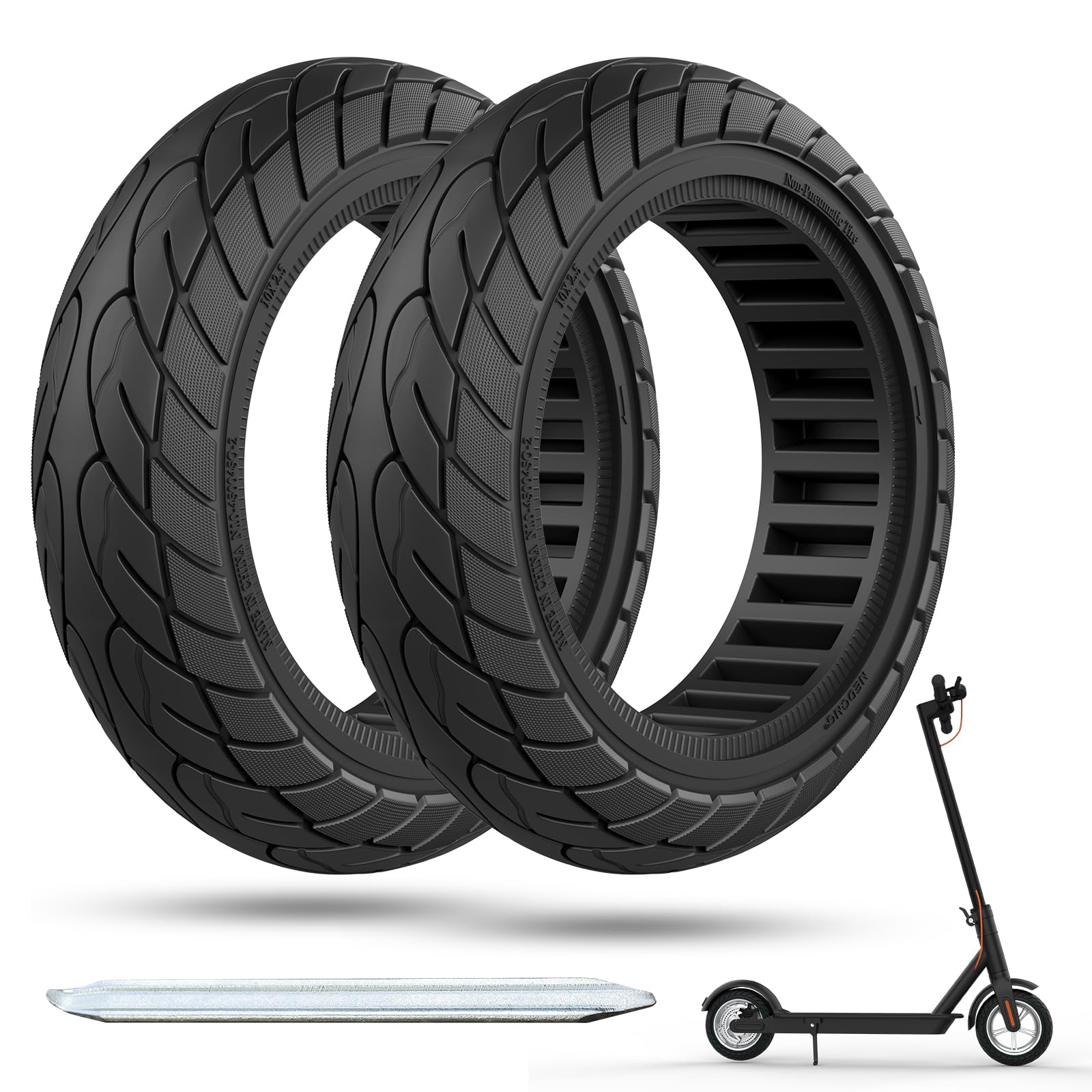 OUXI Pneu Solide 10x2.5 Pouces, Pneus Plein 10x2.5 Anti Dérapant, Pneu Solide Pour Scooter électrique à Haut Rebond Et Absorption Des Chocs