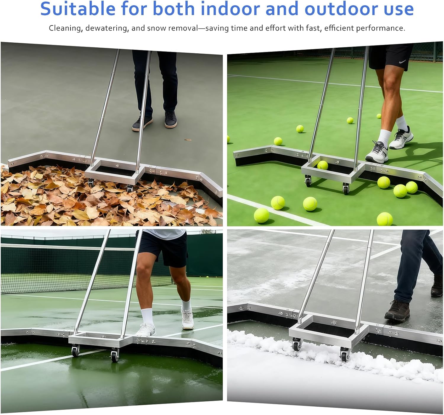 Tennis Court Squeegee Roller Squeegee Heavy Duty Concrete Floor Squeegee Tennis Court Equipment, Silver Aluminum Frame with Rolling Wheels＋2EAV ,Garage Floor Squeegee Sports Court Maintenance Tool