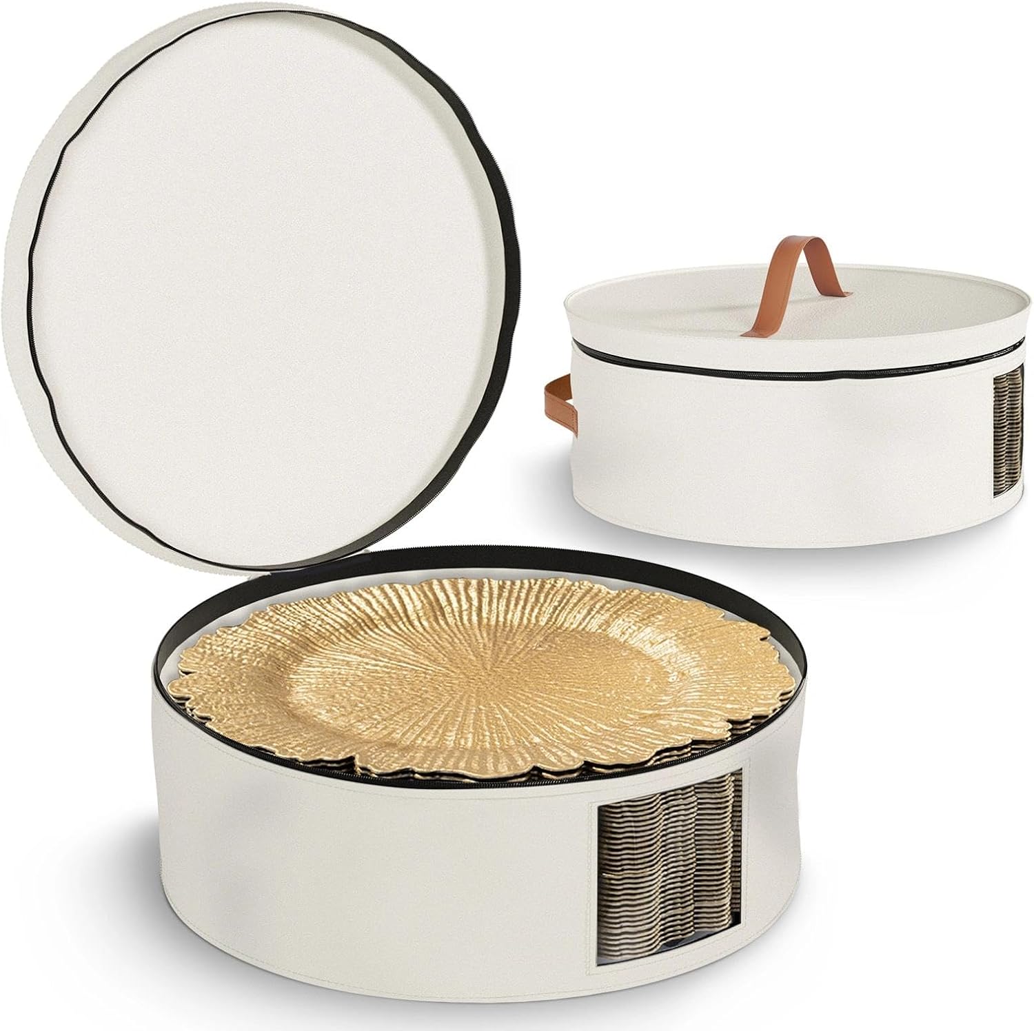 MAONAME White China Storage Containers Hard Shell, Plates Storage Set of 2