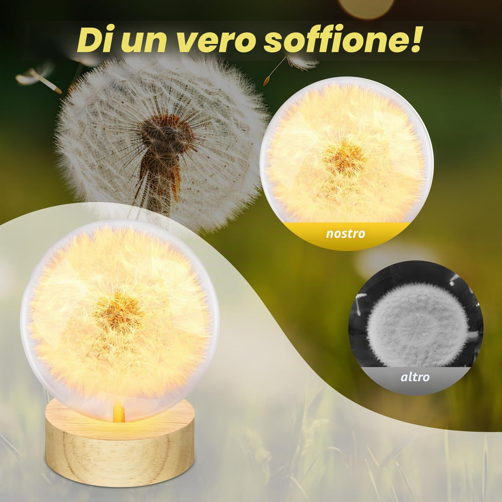 TUZELIYA Wisherfülller - Sfera di cristallo da 7 cm con base USB in legno, vero leone in vetro, regalo di compleanno per donne, regalo di compleanno, matrimonio, festa della mamma