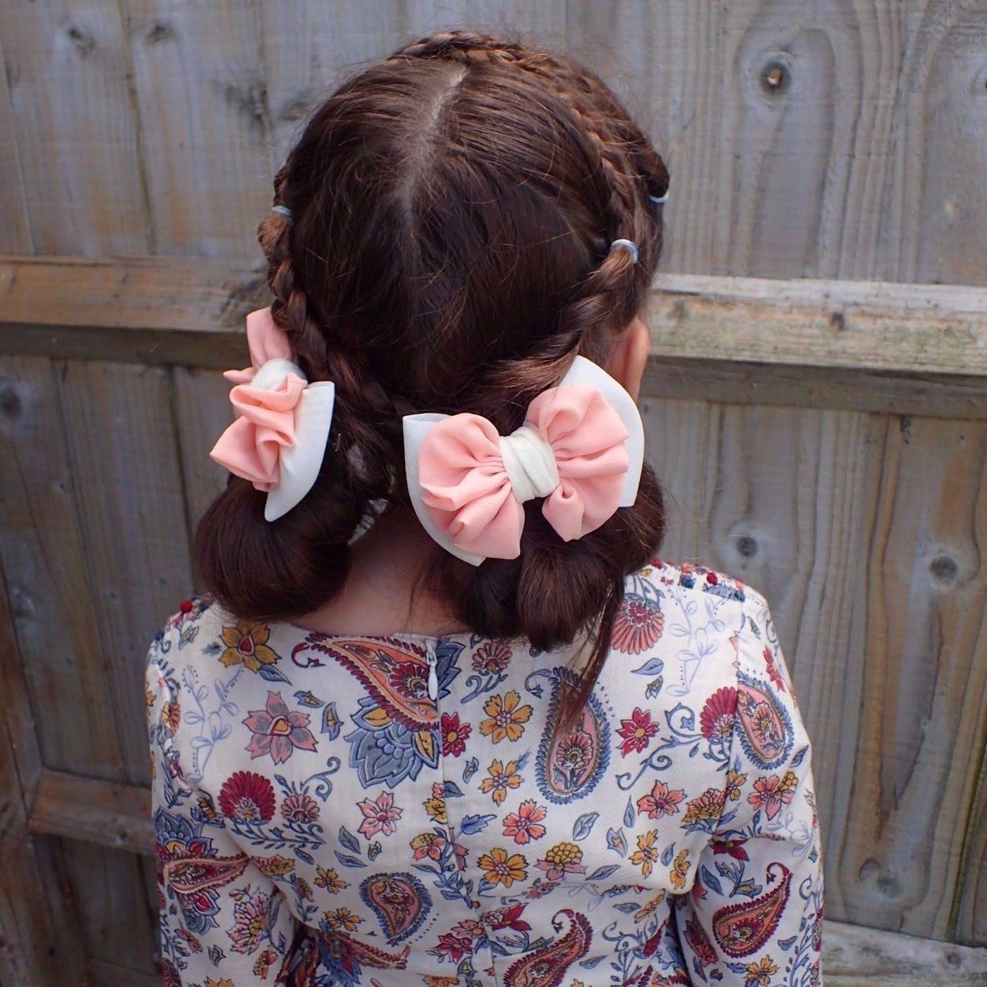 Topkids Accessories Handmade Hair Bow Vintage Luxury Beautiful Clip In Hand-Made Hair Bows Stylish Girls Women's Kids Children's Hand-Made Boutique Design (Ivory & Peach Chiffon) - Image 2