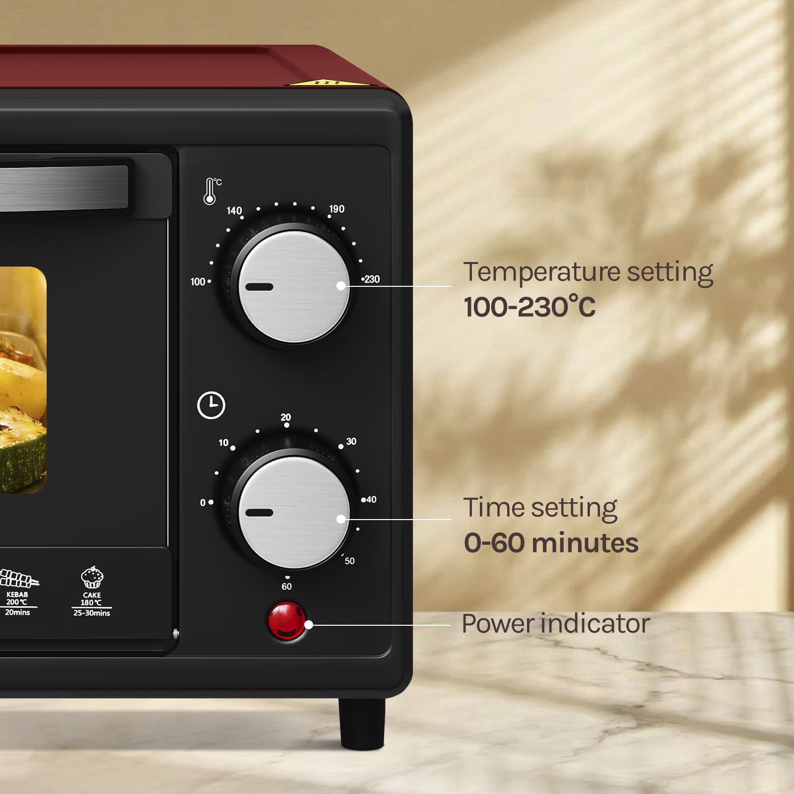 WOLTU minipiekarnik 12 litrów, toster 800 watt | Piec do pizzy | Blacha do pieczenia z minipiekarnikiem z timerem do pizzy, tostów, indyka, czerwonych hot-dogów