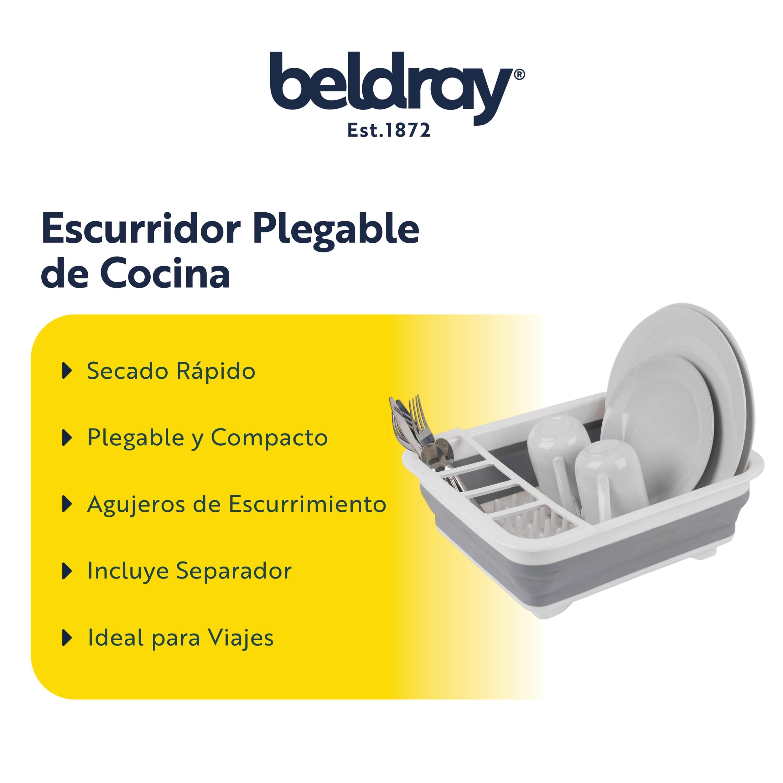 Beldray LA031051 Escurreplatos plegable - con separador de cubiertos, perfecto para propietarios de viviendas o acampadas, resistente a roturas, Fácil de ocultar, gris