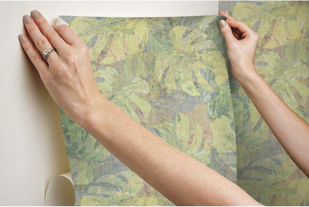 RoomMates RMK11764RL Jungle Leaf Canopy Yellow and Green Peel and Stick Wallpaper