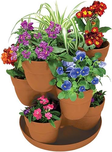 Miniatura 7 de EMSCO Bloomers - Maceta apilable con capacidad para hasta 9 plantas, ideal tanto en interiores como en exteriores, color blanco Blanco,Marrón