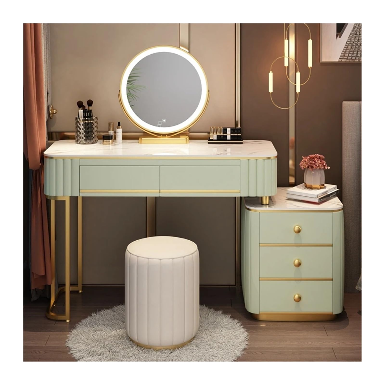 CGCSYZ Vanity Desk Luxury Dressing Table with Mirror Cushioned Stool Bedroom Dressing Table with Drawer Storage Bedroom Furniture Makeup Dressing Table (Green L120cm)