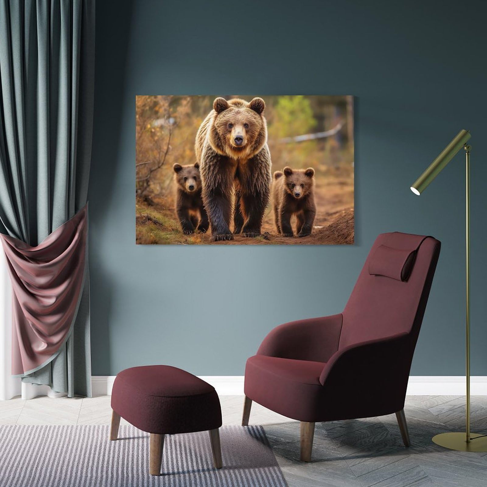 Junmoney Brown Bear With Cubs Room Decor Wall Art, 24x36inch(60x90cm), for Bedroom, Guest Room Or Reading Nook, Home Artwork with A Soft Interior Feel