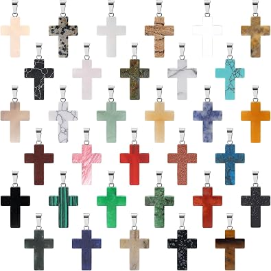 Inbagi 100 Pcs Cross Charms for Necklaces Bulk Stone Crosses in Bulk | Natural Crystal Pendants, Assorted Gemstone, Carved Quartz Chakra Reiki Beads Decor for Jewelry Making, DIY Necklace Bracelet