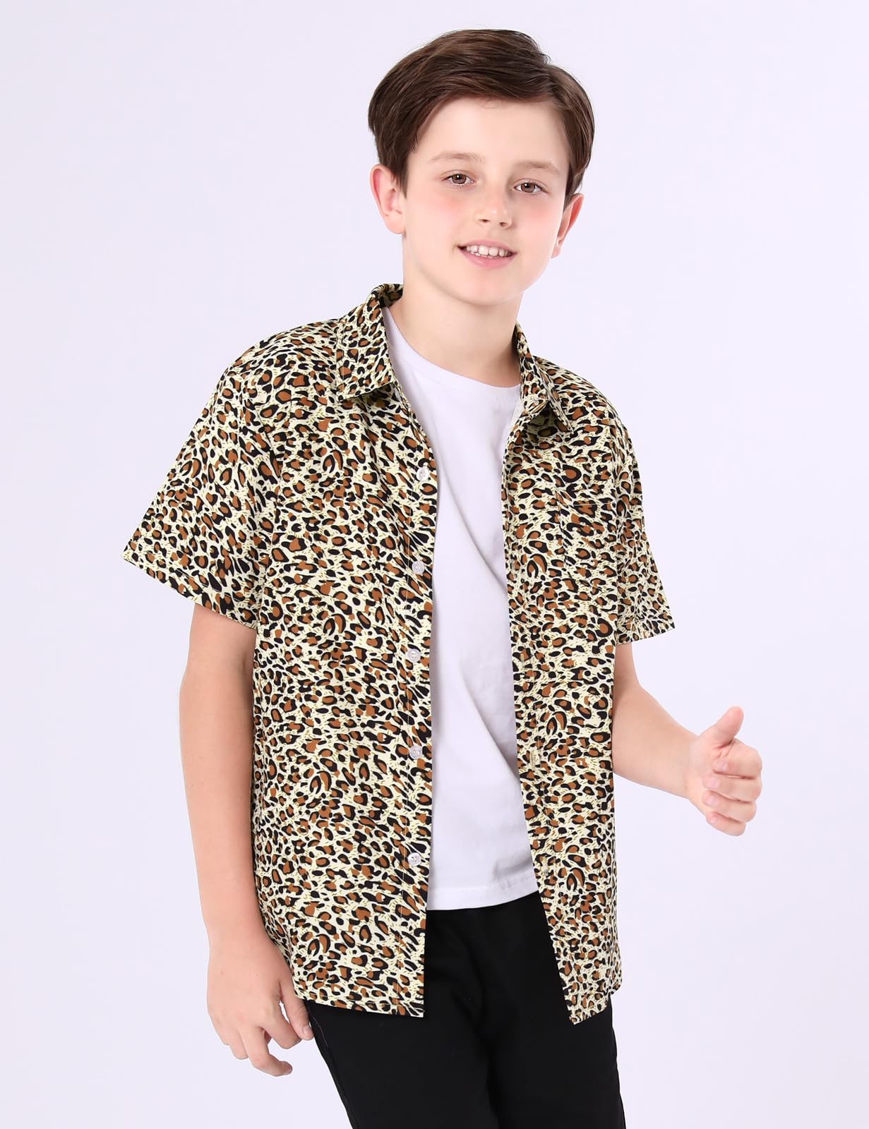 Garçon Chemise Enfants Boutons Manches Courtes Vêtements 5-12 Ans