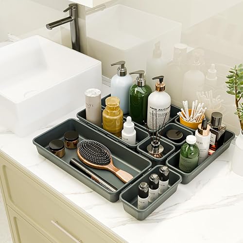 Miniatura 3 de BYCY Juego de 38 separadores de bandejas organizadoras de cajones de escritorio entrelazadas, separador organizador de escritorio negro de plástico,