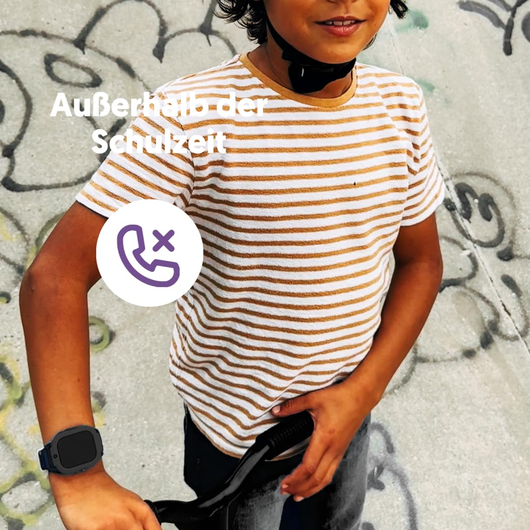 Rebel Cactus Kinder Smartwatch Sky – Moderne Benutzeroberfläche in Schwarz – Kinderuhr mit GPS und größe Speicher, mit einstelbare Zeitlimit und Hintergründe – Wasserdicht (IP67)