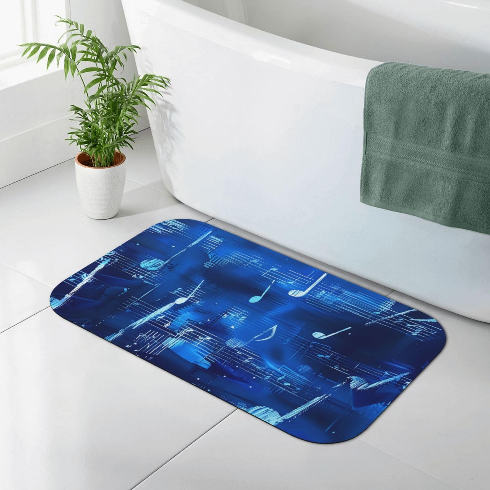 Tapis de bain bleu notes de musique pour créer une ambiance relaxante après la douche