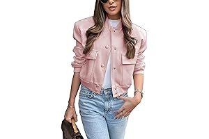 Lumister Women's Pink Cropped Varsity Bomber Shacket: Express Your Style