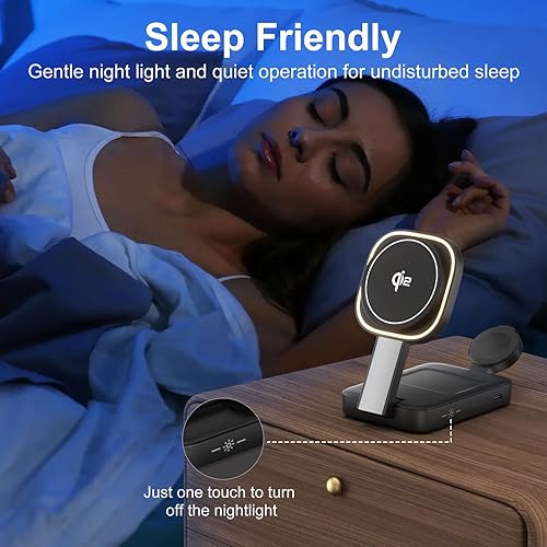 Miniatura 7 de Cargador inalámbrico magnético Estación de carga de Apple, estación de carga inalámbrica 3 en 1 con certificación Qi2, lámpara nocturna, cargador