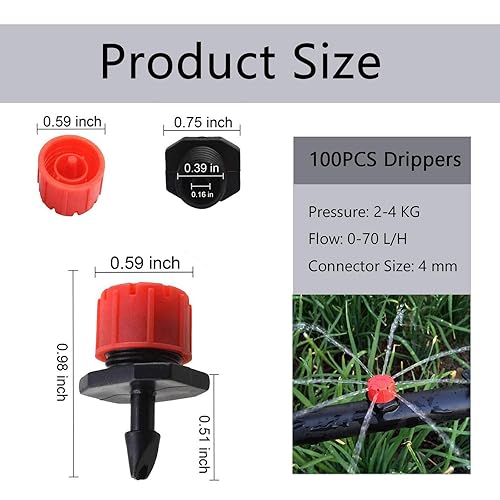 Miniatura 2 de Kalolary - 100 aspersores de riego ajustables de 14 pulgadas para sistema de riego por micro goteo, emisor antiobstrucción de 0.276 pulgadas,