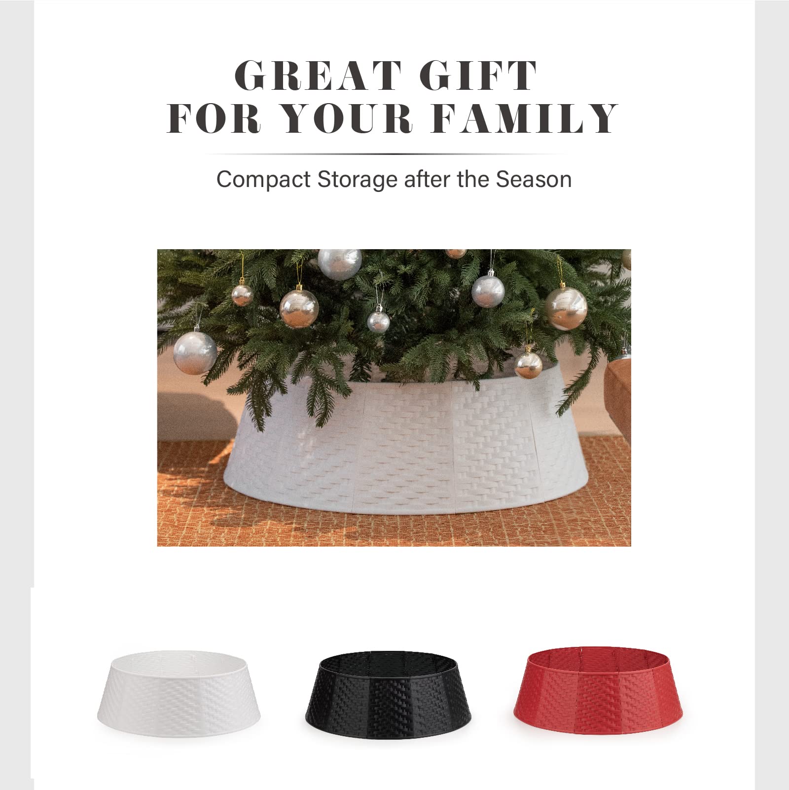 Christmas Tree Collar Round Christmas Tree Skirt Ring Base Stand Durable Plastic Cover Christmas Tree Decorations for Xmas Tree 28 inch Simple(White,Large)