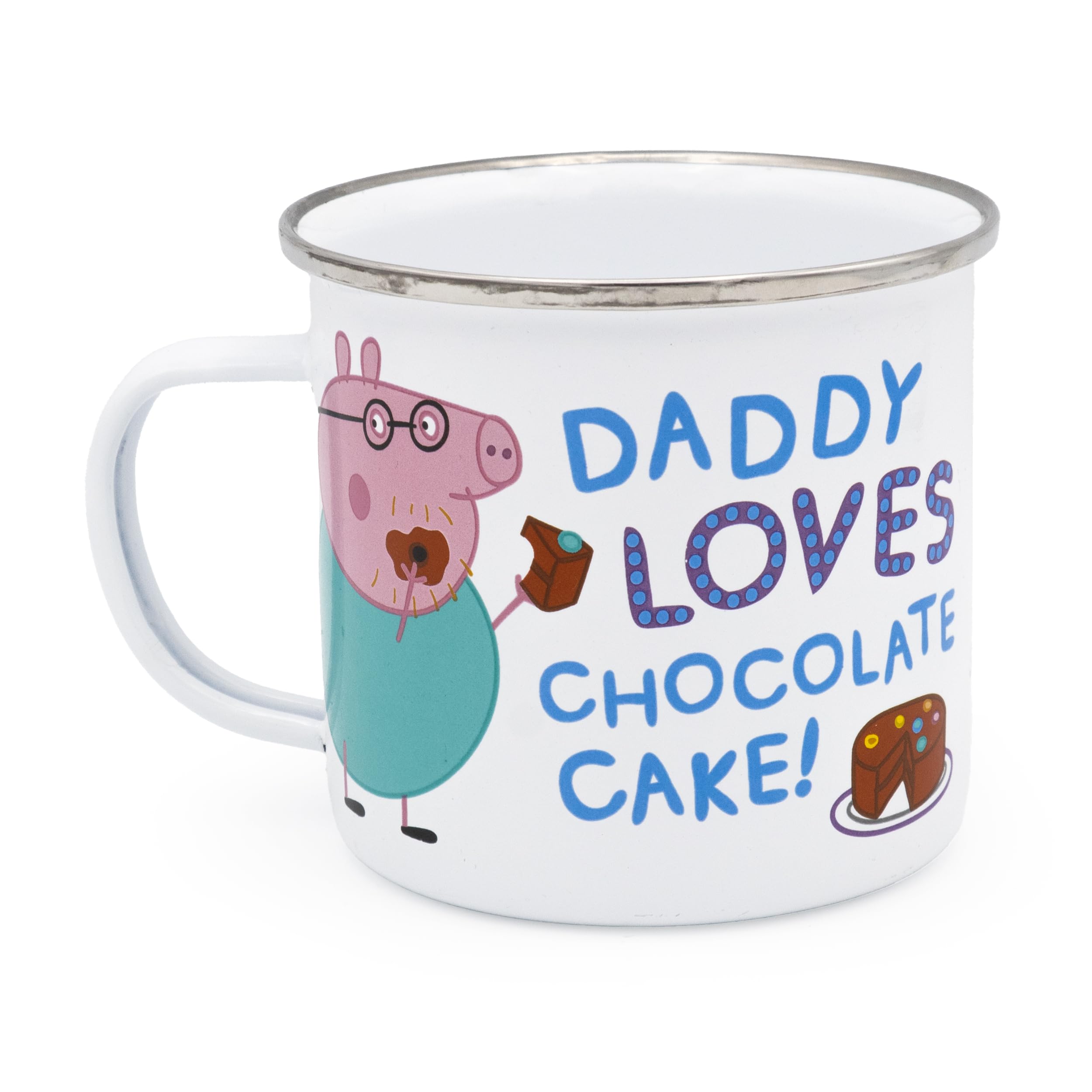 Robert Frederick Peppa Pig Enamel Mug - Daddy Loves Chocolate Cake Design, White