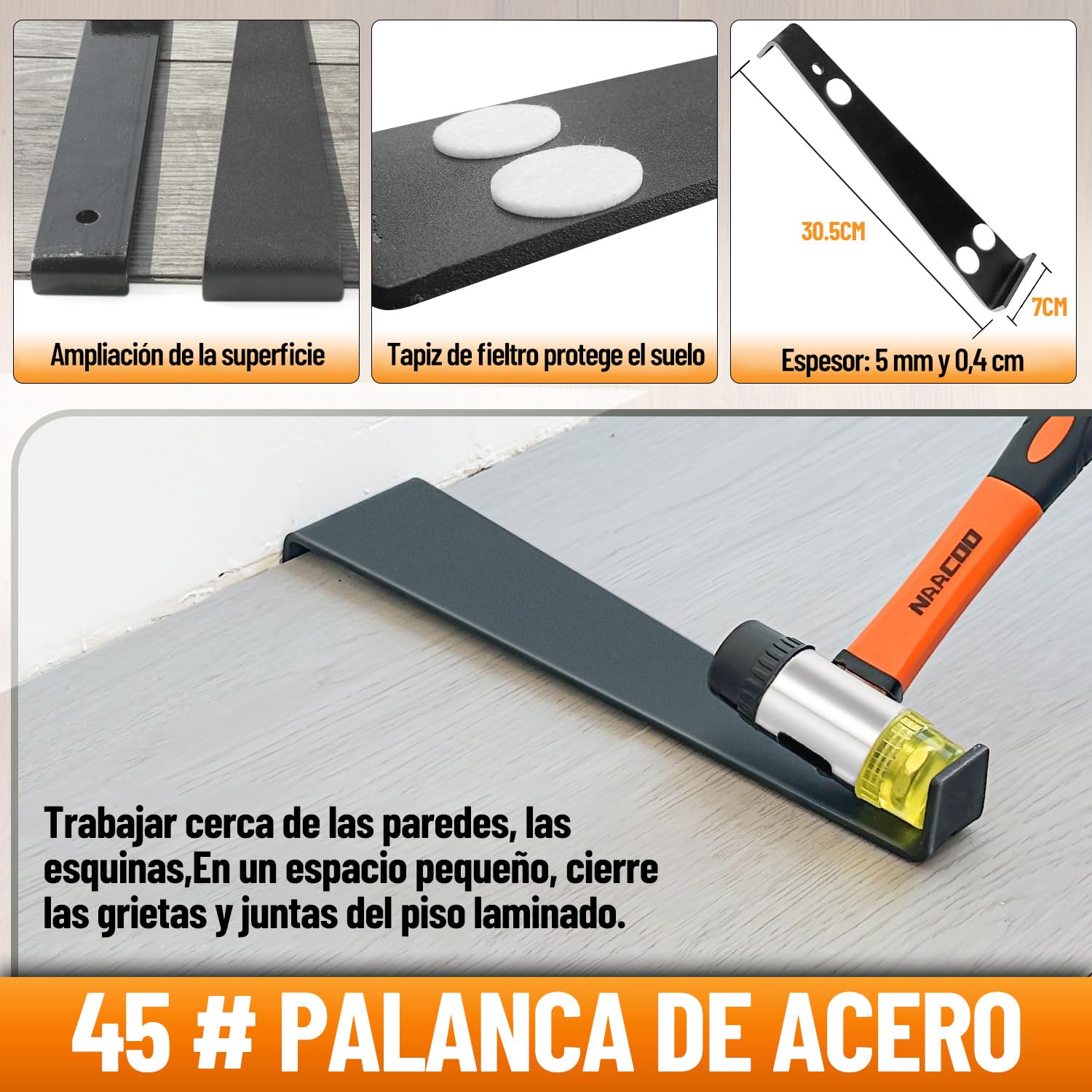 Zozen Herramientas laminadas/bastidores de vinilo,pisos de madera de vinilo golpeando bloques con-doble cara con ranuras, palancas, 40 almohadillas de suelo, martillo de goma. Kit de montaje de suelo.
