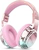 JYPS Kids Headphones Wireless,Metallic Childrens Bluetooth Headphones with Mic,Wireless & Wired Kids Headphones Over Ear for Teenage Girls,Toddler Headphone for iPadFire TabletSchool pink