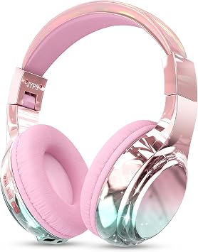 JYPS Kids Headphones Wireless, Metallic Childrens Bluetooth Headphones | with Mic, Wired & Headphones Kids Wireless Over Ear for Teenage Girls, Toddler Headphone for iPad/Fire Tablet/School Pink