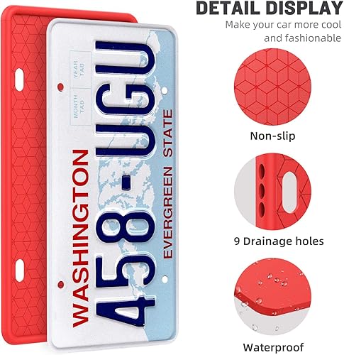 Vista 2 de Paquete de 2 marcos de silicona para matrícula, cubierta delantera y trasera, soporte para placa de matrícula a prueba de óxido, a prueba de Rojo