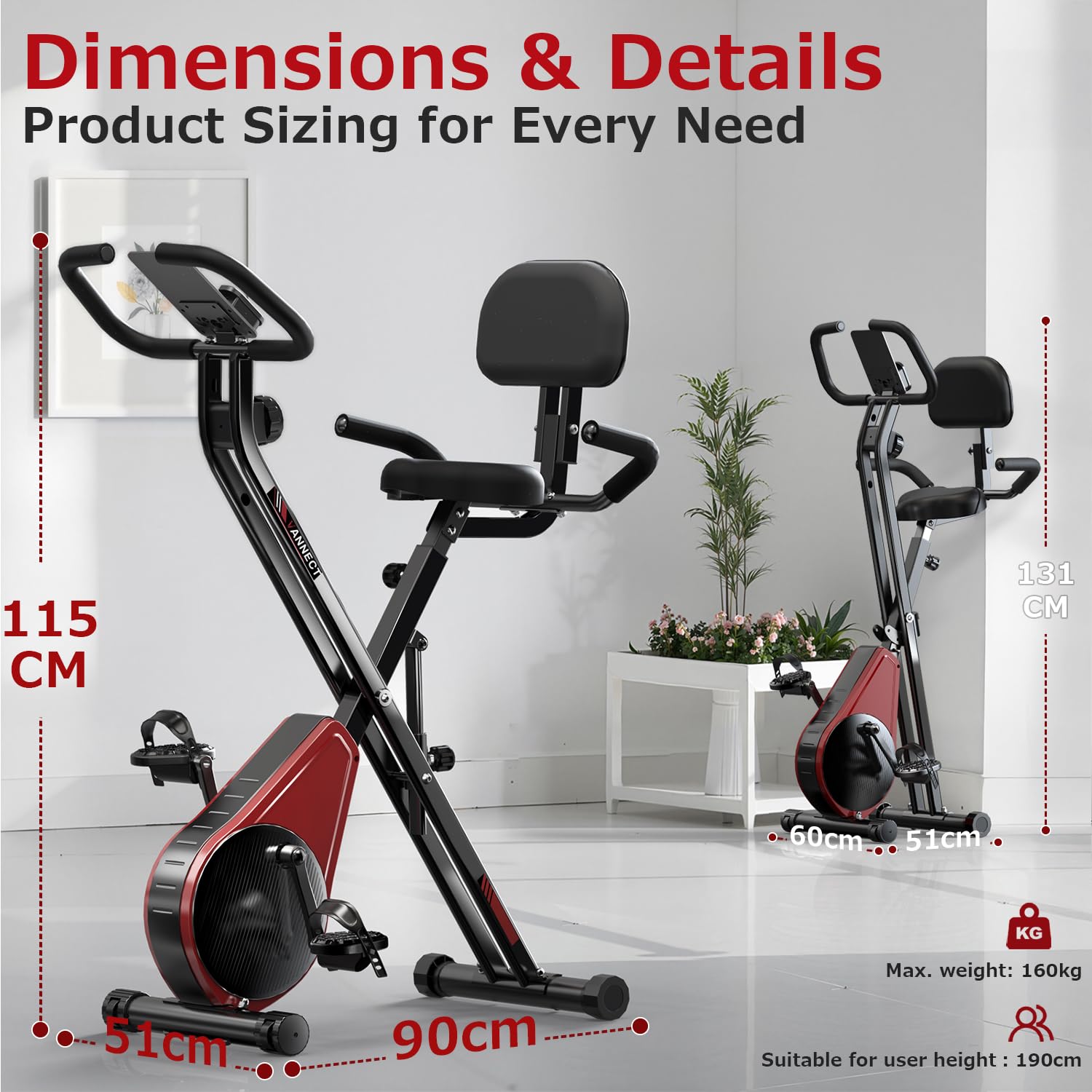 VANNECT Cyclette Pieghevole 3 in 1, Cyclette da Casa con 16 Livelli di Resistenza, Monitor LCD con Misuratore Frequenza Cardiaca, Ergometro Pieghevole con Sedile di Comfort per Casa e Ufficio 150KG