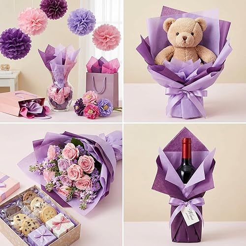 Miniatura 2 de Qilery 500 hojas de papel de seda morado lavanda a granel para bolsas de regalo, envoltura de flores, 15 x 20 pulgadas, embalaje sin ácidos, hojas