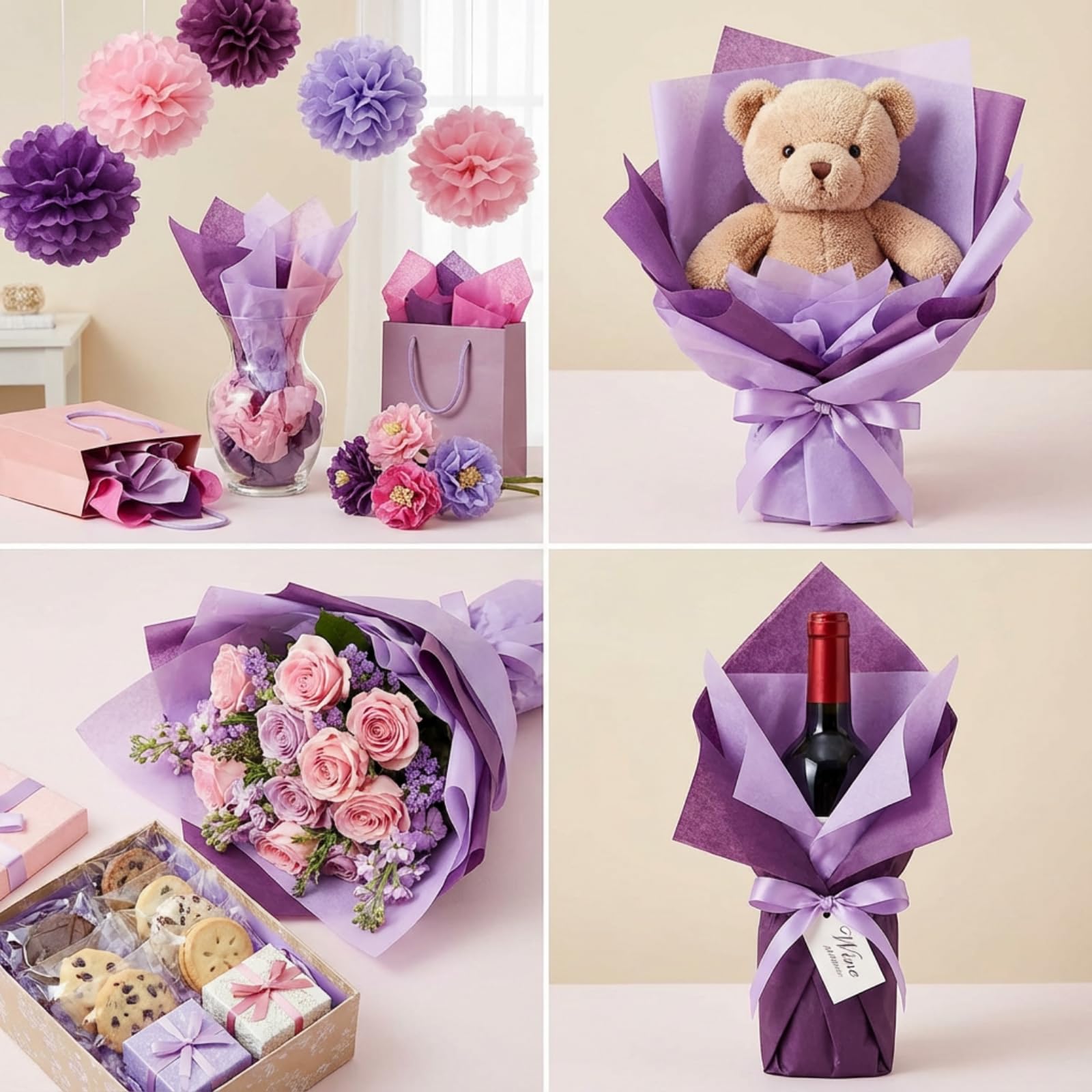 Qilery Lot de 500 feuilles de papier de soie violet dégradé pour sacs cadeaux, 38,1 x 50,8 cm, sans acide pour décoration d'Halloween, loisirs créatifs, fête amusante, emballage d'expédition