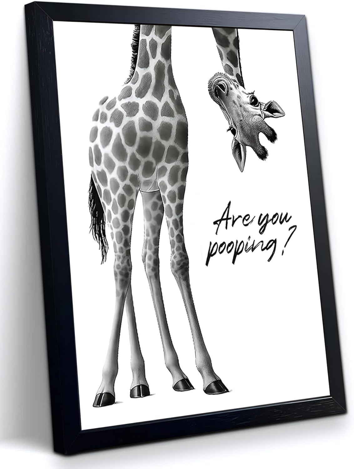 Funny Giraffe Bathroom Wall Art Rustic Farmhouse Are You Pooping Sign Cute Animal Canvas Print for Bathroom Decor Black Framed Giraffe Pictures Wall Art for Restroom Home24x16in