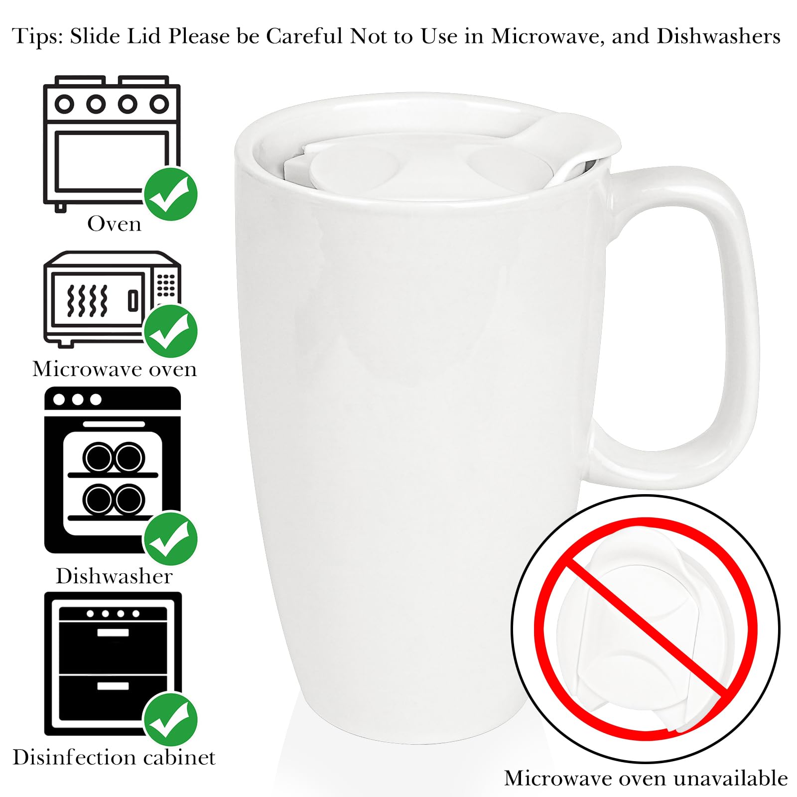 Amazon.com: Linkidea Ceramic Coffee Mug with Slide Lid, 20oz Extra Large Travel  Coffee Cup with Handle, Reusable Tall Coffee Mugs Large Capacity Drinking  Teacups, Dishwasher Safe, White : Home & Kitchen