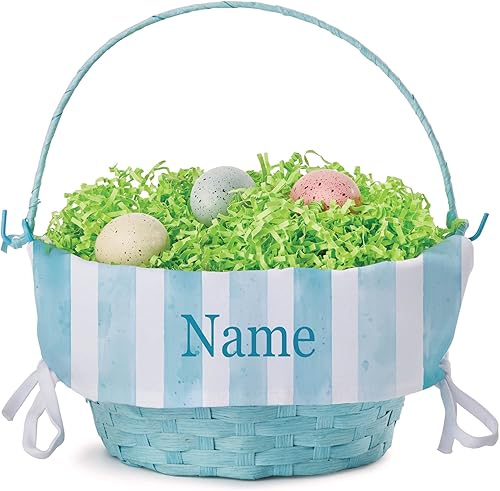 Miniatura 3 de Cesta de huevo de Pascua personalizada con asa y nombre personalizado Forros de canasta de Pascua a rayas azules Cesta azul Cestas de Pascua