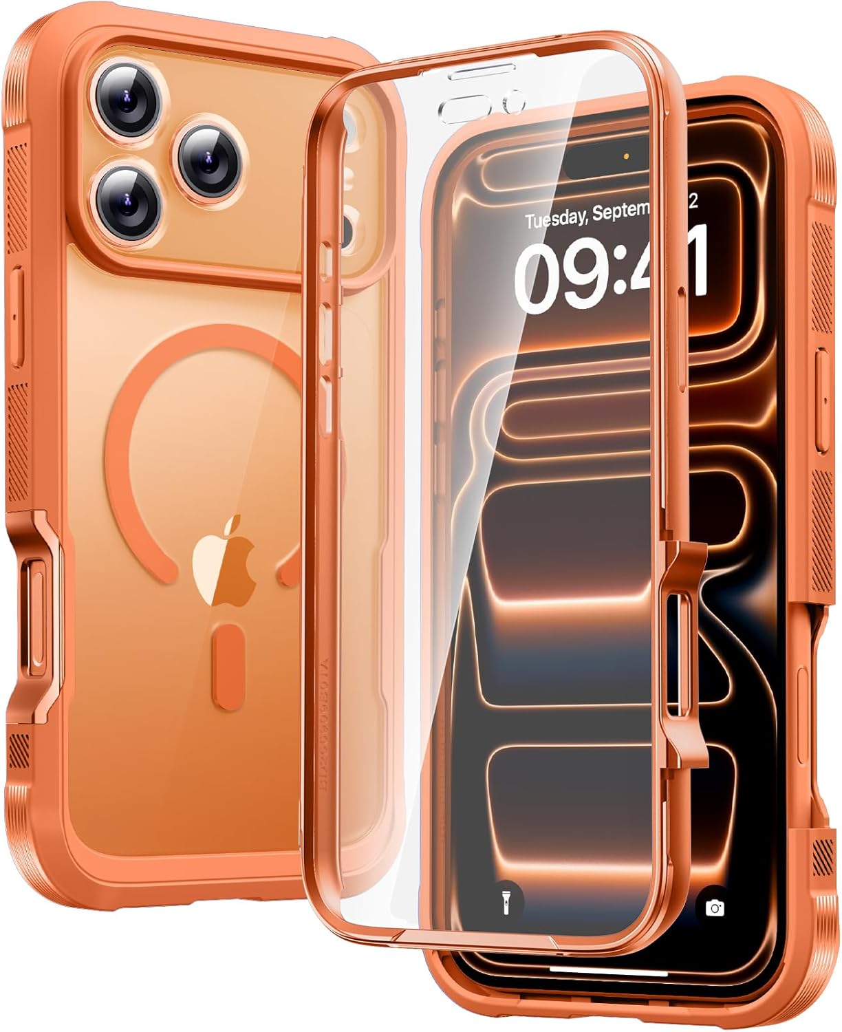 Diaclara Magnetic Designed for iPhone 17 Pro Max Case Full Body Bumper,[Compatible with MagSafe] Military Drop Proof Cover with Built-in Touch Sensitive Anti-Scratch Screen Protector,Orange For iPhone 17 Pro Max 6.9'' Magnetic Orange