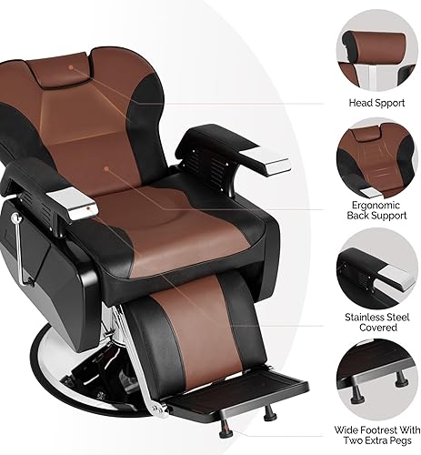 Miniatura 21 de OmySalon Silla de peluquería reclinable, silla de salón para estilista resistente, asiento ancho giratorio de 360 grados, silla multiusos para Negro