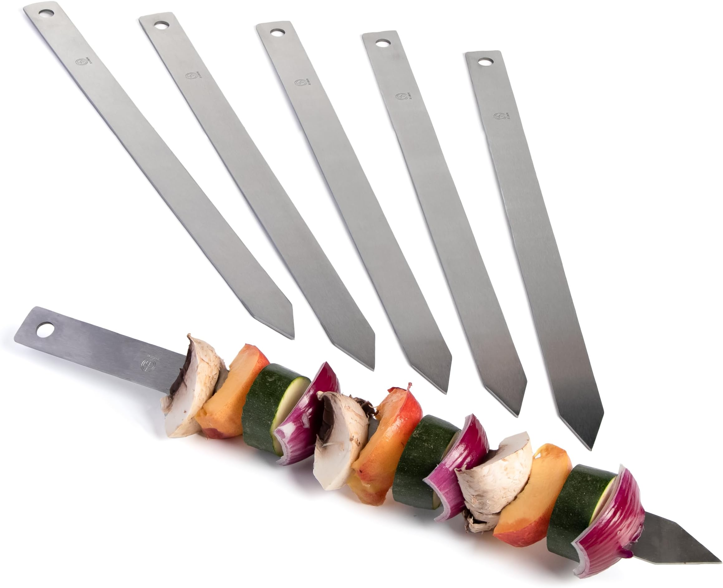 6pcs Turkish Adana Kebab BBQ Skewers Stainless Steel Flat Wide Barbecue Skewers Length 41cm, Width 2.5cm and 2mm Thick