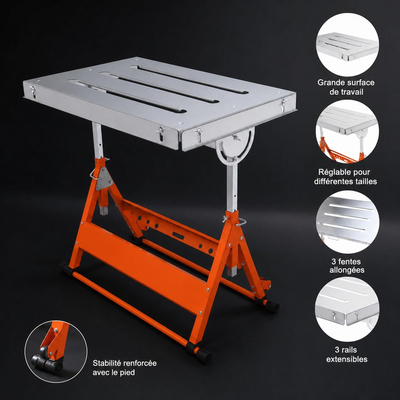 Table de soudage Pliante réglable en Acier avec roulettes, établi Mobile pour Atelier, réparation et Bricolage