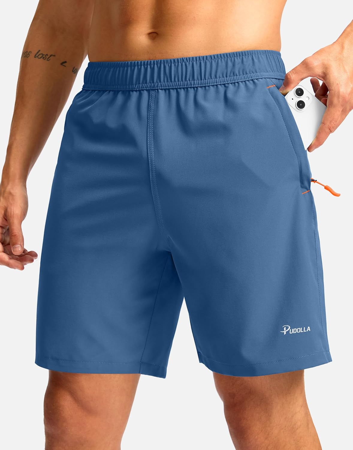 Pudolla Men's Athletic Hiking Shorts Lightweight Workout Gym Shorts for Men Outdoor Casual Travel with 3 Zipper Pockets - Image 2