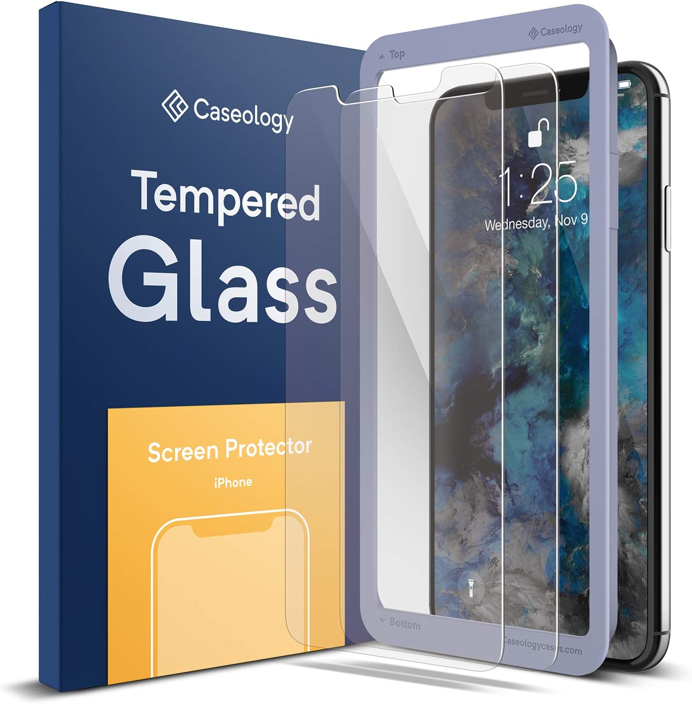 Caseology for iPhone Xs Max Screen Protector [Tempered Glass with Guide Frame] - Easy Installation Scratch Resistant Screen Protector for iPhone Xs Max 6.5 (2018) - 2 Pack