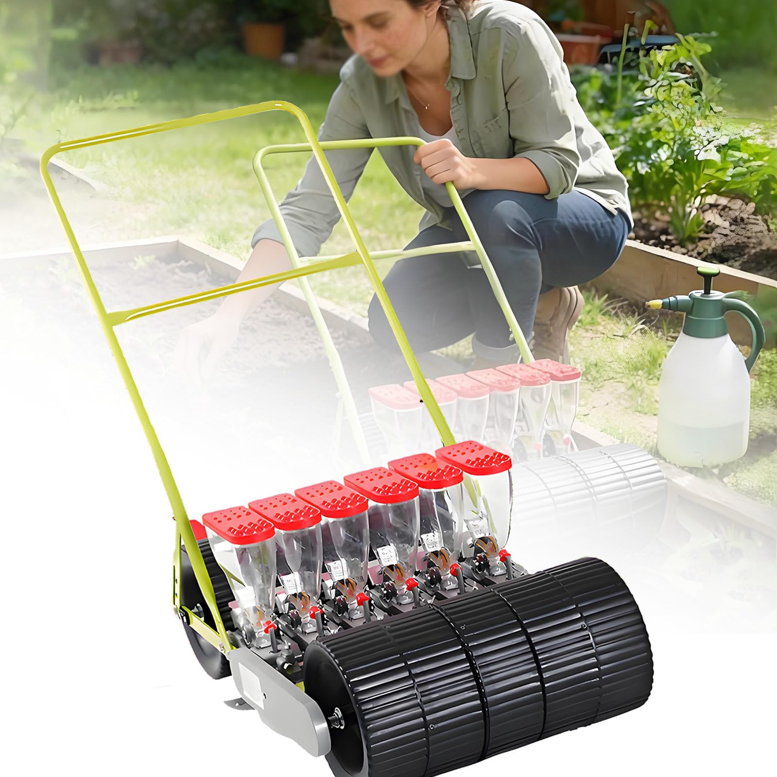 SICWEDIM Hand-Pushed Vegetable Planter, Garden Seeder Row Seed Planter, Manual Broadcast Spreader for Efficient Planting of Corn, Soybean, Peanut, and Wheat in Gardens (6Rows)