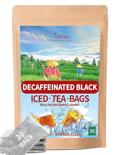 TeeLux Té negro descafeinado, bolsas de té negro descafeinado, tamaño familiar, sabor suave y refrescante, té helado sin azúcar, 30 unidades